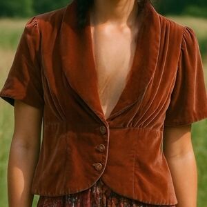 Shine New York Vintage 60s Velvet Short Sleeve Blazer Top- Medium